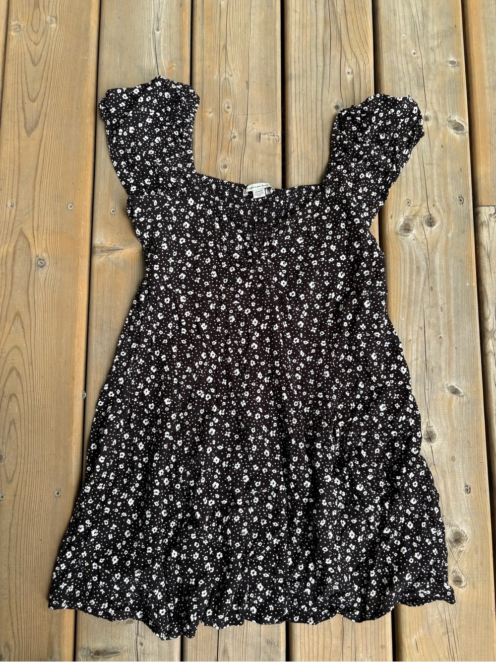 American Eagle Outfitters Black Floral Smocked Mini Dress